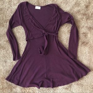 Burgundy Fit & Flare Long Sleeve Dress